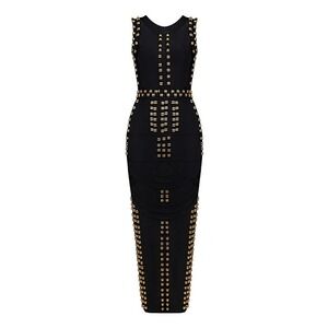 Byraya Bodycon Scuba Bandage Dress with Gold Links – Size M